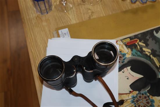 A pair of WWII Germany military binoculars and a Townsend and Co. brass gong